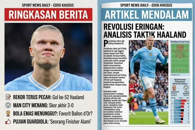 SPORT NEWS DAILY – Penyerang andalan Manchester City, Erling Haaland, kembali menunjukkan ketajamannya di lapangan hijau. Dalam laga terbaru, Manchester City berhasil meraih kemenangan telak dengan skor akhir 3-0 atas lawannya.  Pemain berkebangsaan Norwe — Olahraga